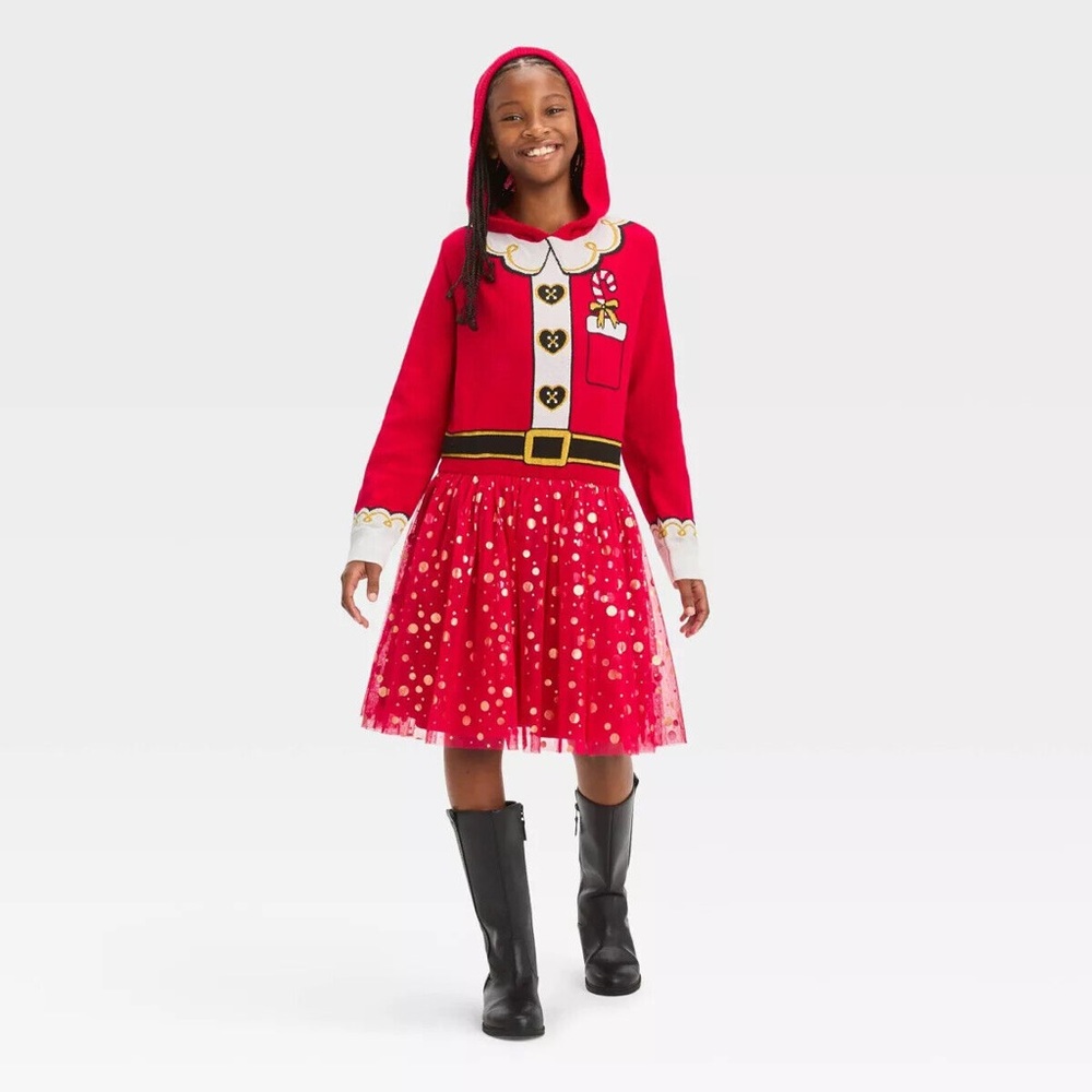 NWT Well Worn brand Hooded Santa Sweater Dress girls size medium